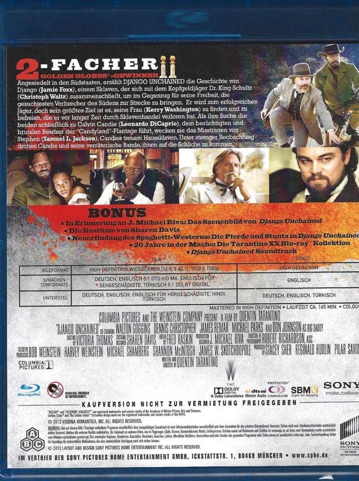 = Django Unchained = mit Jamie Fox, Christoph Waltz u.v.a. / Blu-ray - Bild 2 von 2