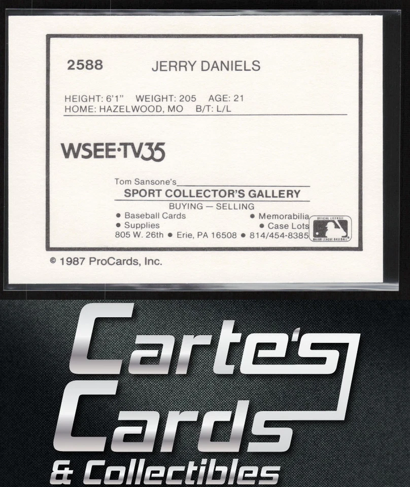 Jerry Daniels 1987 ProCards #2588 Erie Cardinals - Image 2 of 2
