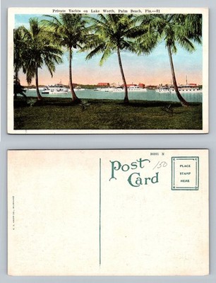 Palm Beach, FL-Florida, Lake Worth Private Yachts Old View Vintage Postcard