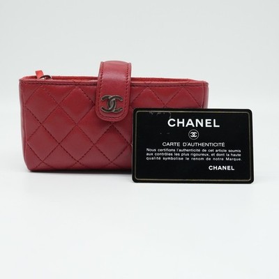 Chanel Red Quilted Leather CC Phone Holder Pouch | eBay