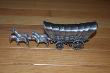 Vintage Pewter 2 Piece Conestoga Covered Wagon & Horses 1981