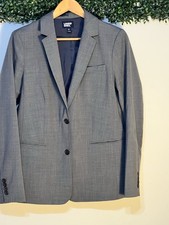 Lands End Wool Size 12 Grey Two Button Lined Blazer Jacket Office Professional