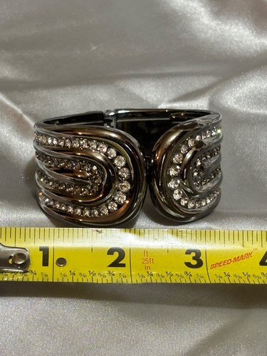 Wide Gunmetal Color w/Rhinestones Heavy Hinged Bracelet | eBay