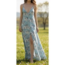 Reformation Maxi Dress Rare Blue Floral Wedding Evening Full Length size Medium