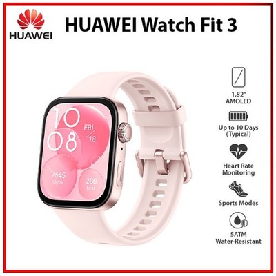 NEW Huawei Watch Fit 3 PINK 1.82'' 5 ATM AMOLED Bluetooth Android iOS Smartwatch