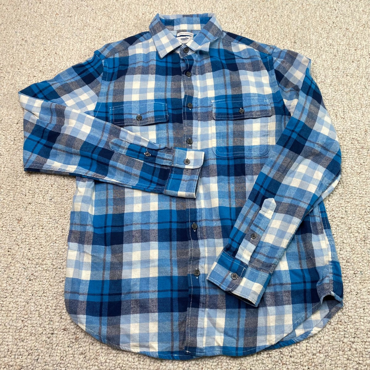 Old Navy Mens Shirt sz S Blue Plaid Lightweight Regular Fit