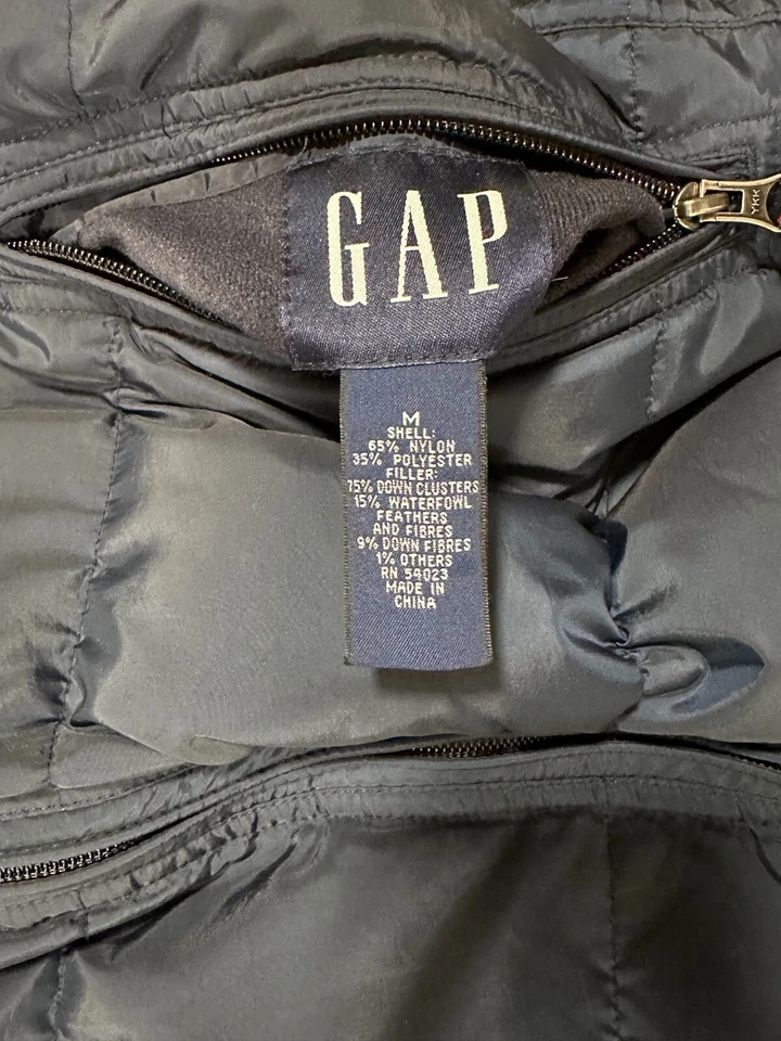 Chaleco acolchado reversible GAP para hombre talla M azul/naranja-rojo mezcla de plumón cremallera frontal Foto 3 de 4