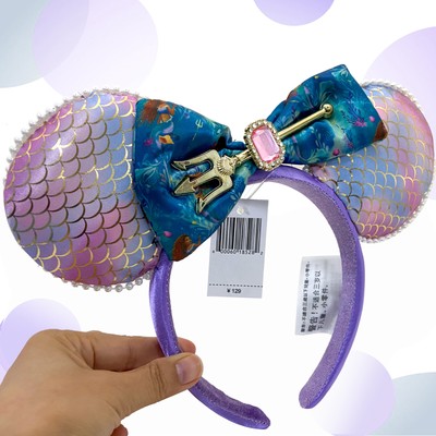 Gold blue purple pink fish scale Mickey ear blue mermaid bow  display picture 1