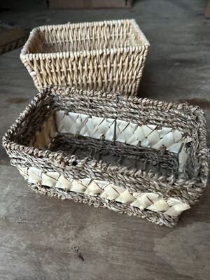 Lot Of 2 Small Woven Baskets Rectangular Rustic Farmhouse Decor #97