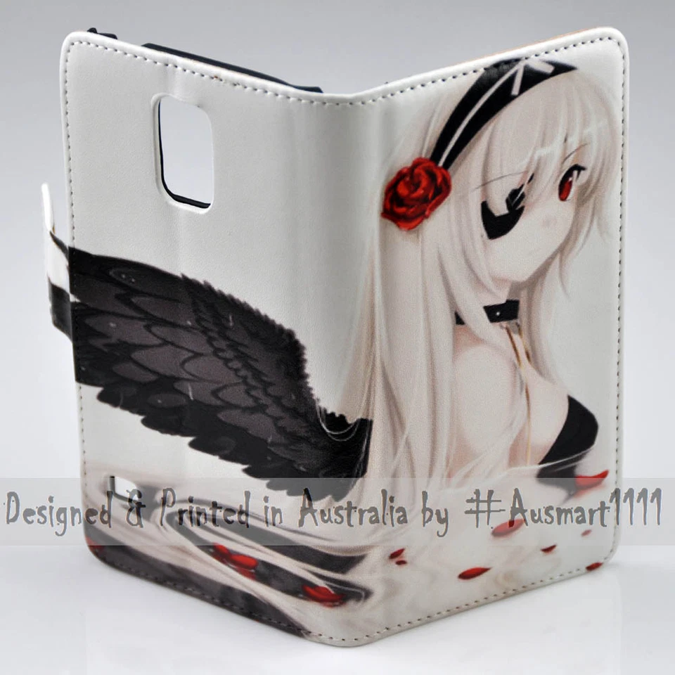 Funda tipo billetera para teléfono Samsung Galaxy Note Series - negra con estampado de anime de ángel Foto 2 de 3