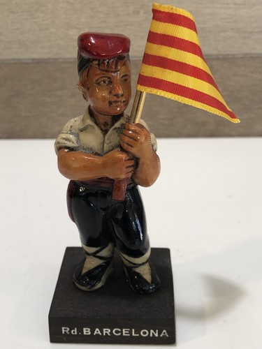 VINTAGE RARE "Rd. Barcelona" Proud Flag Boy Porcelain Figurine - 4"×1.5" - Picture 1 of 6