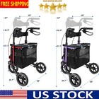 Rollator Walker Aluminum 3 Wheel, Lightweight Foldable w/Padded Backrest Purple