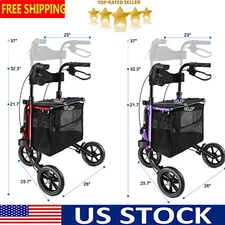 Rollator Walker Aluminum 3 Wheel, Lightweight Foldable w/Padded Backrest Purple