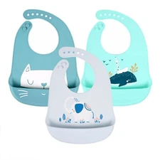 Baby Bibs Silicone Feeding Bibs Weaning Waterproof Bibs with Food Crumb Catch...