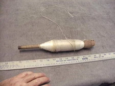  Vintage Wooden Loom Bobbin still Loaded with  White Heavy Duty Thread 