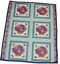 New Hand Crafted Reversible Lap Quilt 51 x 43 Blue Themed Butterflies Flowers