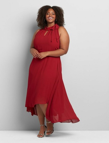 Lane Bryant Plus SIZE 14 TIE NECK High/Low DARK RED MAXI Dress NWT FREE  SHIP | eBay