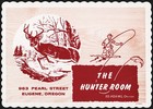 Vintage placemat THE HUNTER ROOM deer and fisherman pics Ed Adams Eugene Oregon — photo 2