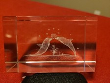 Clear Acrylic Dolphins 3D Paperweight/Decor 3" L x 2"H x 2"D  1lb Weight In EUC 