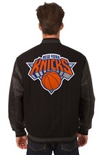 NBA New York Knicks Wool Leather Reversible Jacket Embroidered Patch Logos Black