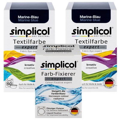 Simplicol Fabric Dye Expert Marine Blue for 600g Fabric 2x Color and 1x Fixative