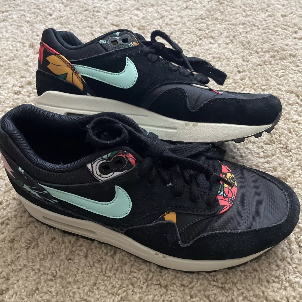 Nike Air Max 1 Women&#039;s 5.5 Floral Hawaii Black Teal Pink 528898-003 |