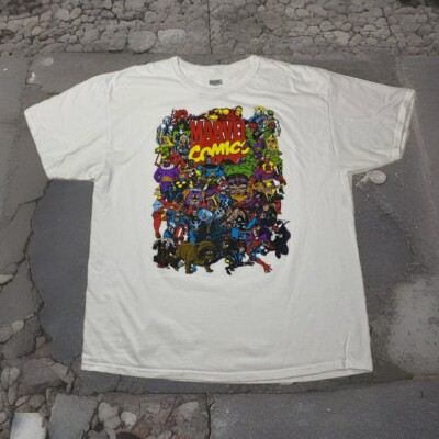 Marvel Comics Classic Character Collage White T Shirt Mens XL TG EG