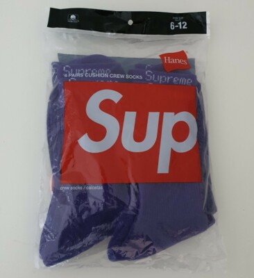 SS21 Supreme Hanes Lila Kissen Crew Socken 4 Packungsgröße 6-12 Neu & Ungeöffnet