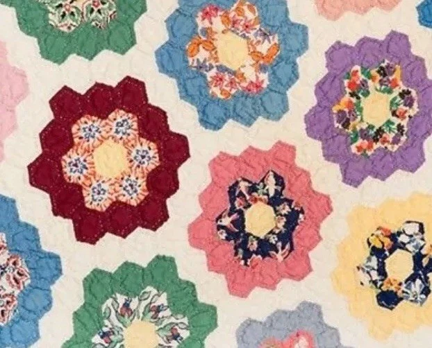 Grandmothers Flower Garden Pre-Cut Quilt Kit Featuring Blue Florals - Image 2 of 2