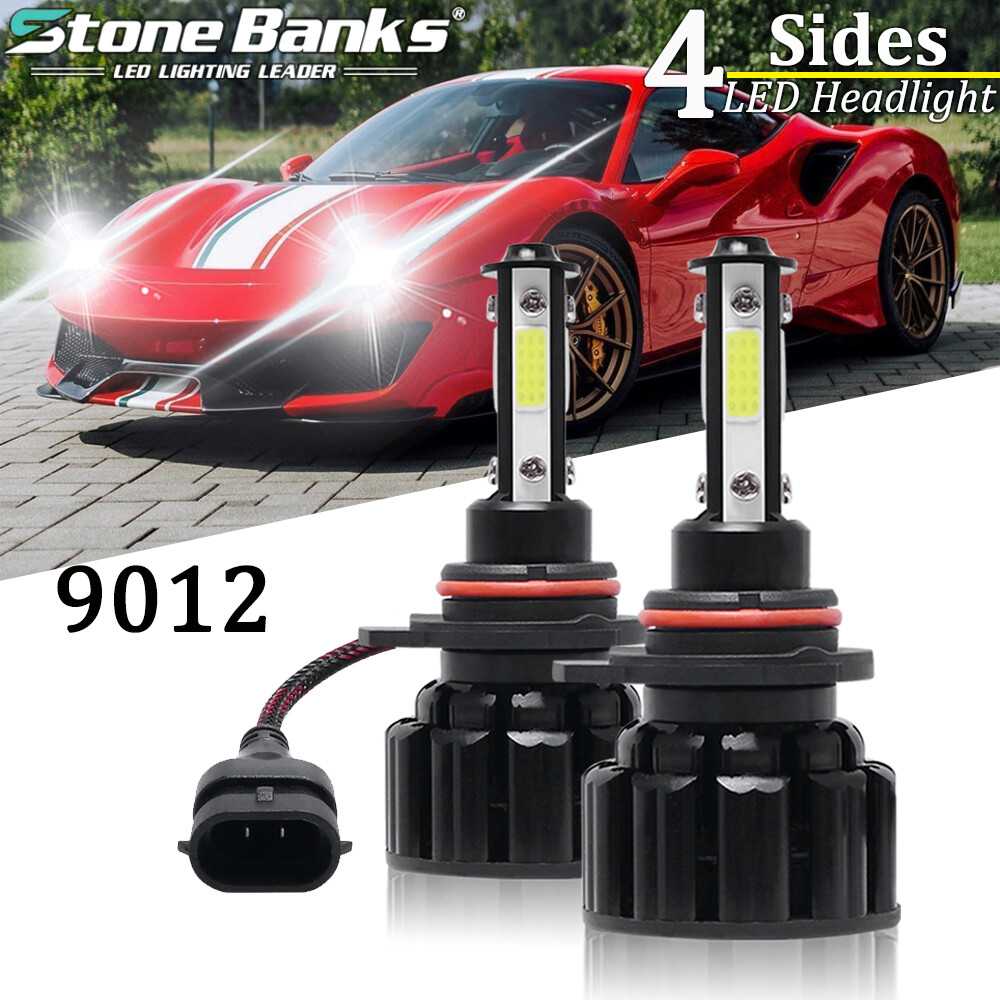9012 HIR2 4-Side LED Headlight Bulbs Kit Hi/Low Beam Super Bright 6000K White x2
