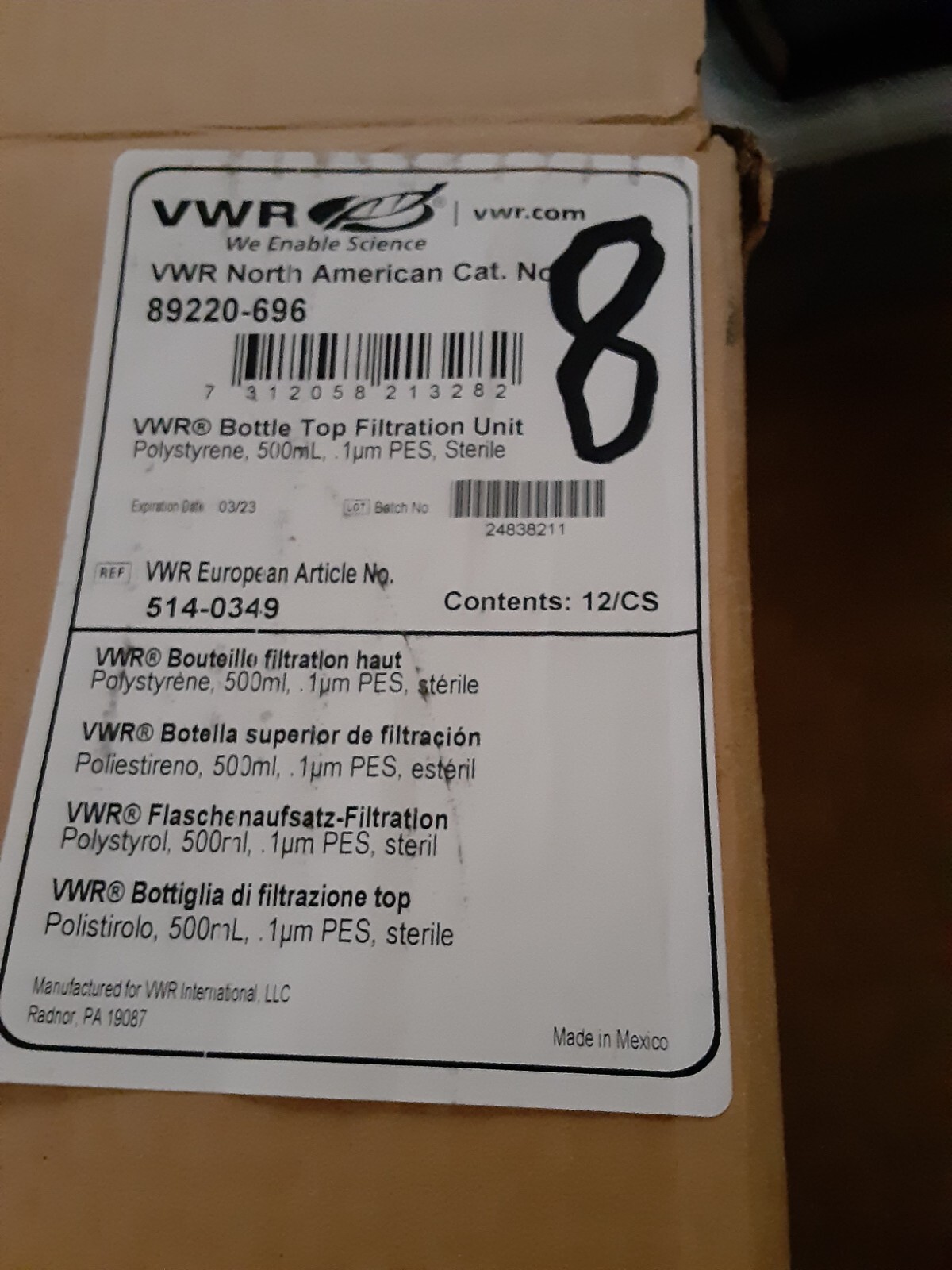 VWR Bottle Top Filtration Units LOT of (8) 500ml 1um PES Sterile