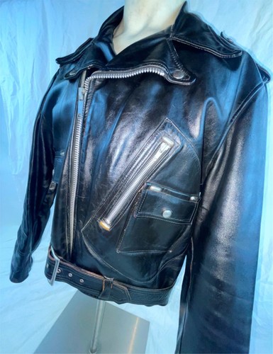 VTG 60S 70S MENS L BRIMACO D POCKET PLAID LINED LEATHER MOTORCYCLE BIKER JACKET - Picture 4 of 15