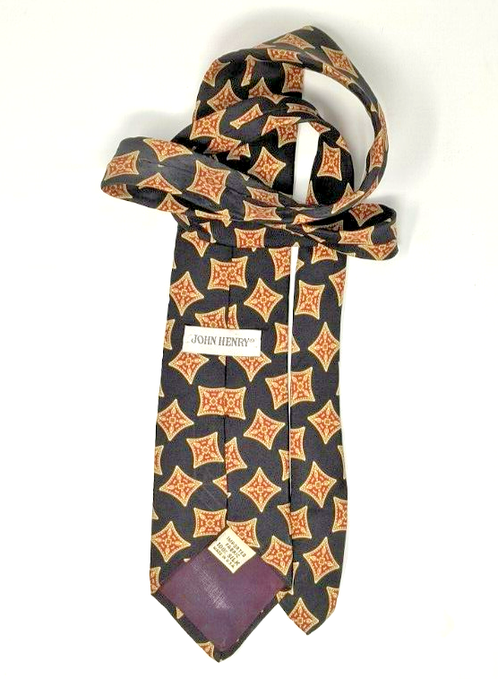 い John Henry Black Red Gold Geometric Neck Tie 100% Silk Made In USA