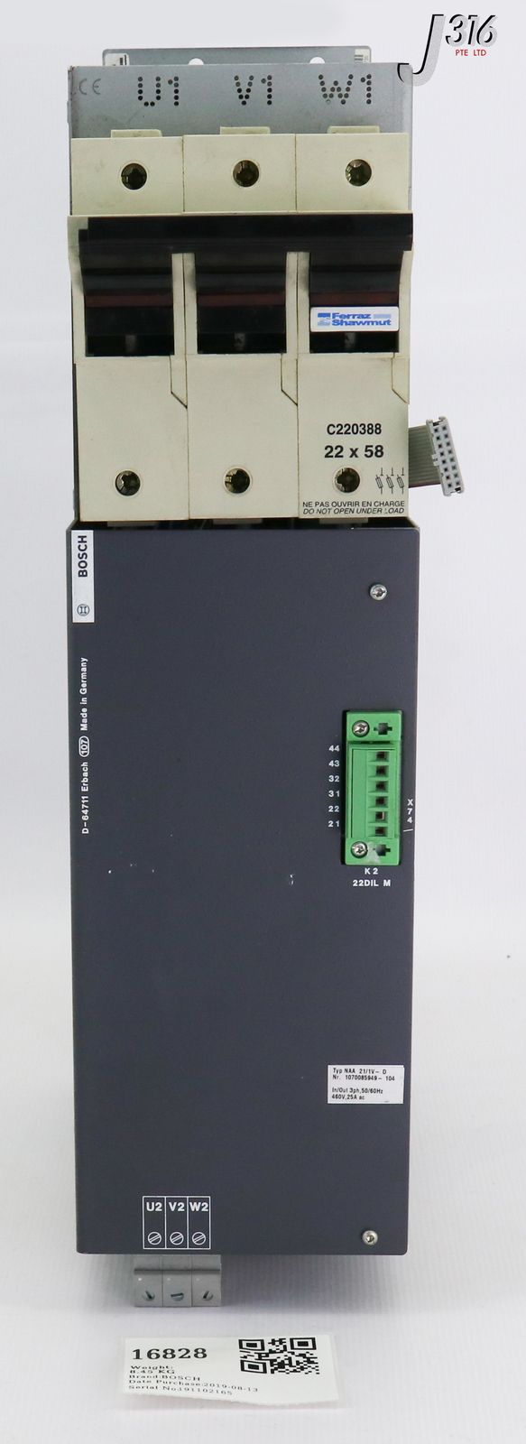 16828 BOSCH POWER SUPPLY FOR DIGITAL SERVO DRIVE, 1070085949-104 NAA 21/1V-D