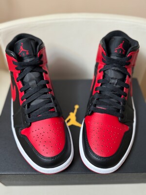 Nike Air Jordan 1 Mid Banned Black Red White 554724-074 Mens New