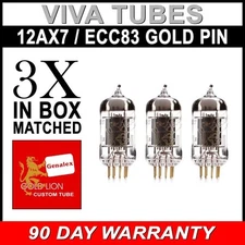 New Matched Trio (3) Reissue Genalex Gold Lion 12AX7 / ECC83 GOLD PIN Tubes Ship