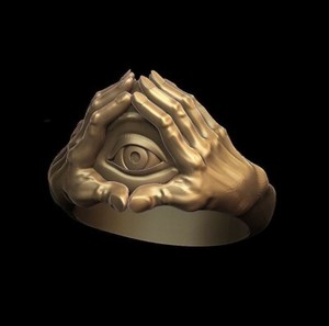 Authentic illuminati ring, triangle eye ring, eye of horus ring, gold mason ring, mason