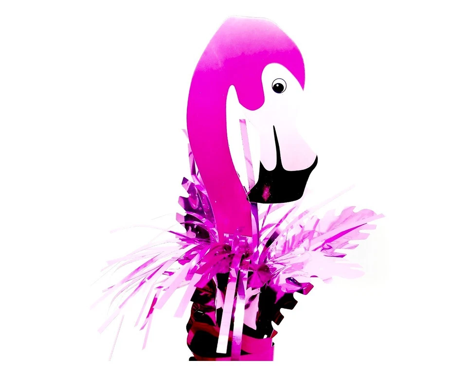 Decoración de mesa de flamenco, base de lámina ponderada, flamenco rosa, hojas de palma rosa, 12"x 2,5" Foto 2 de 2