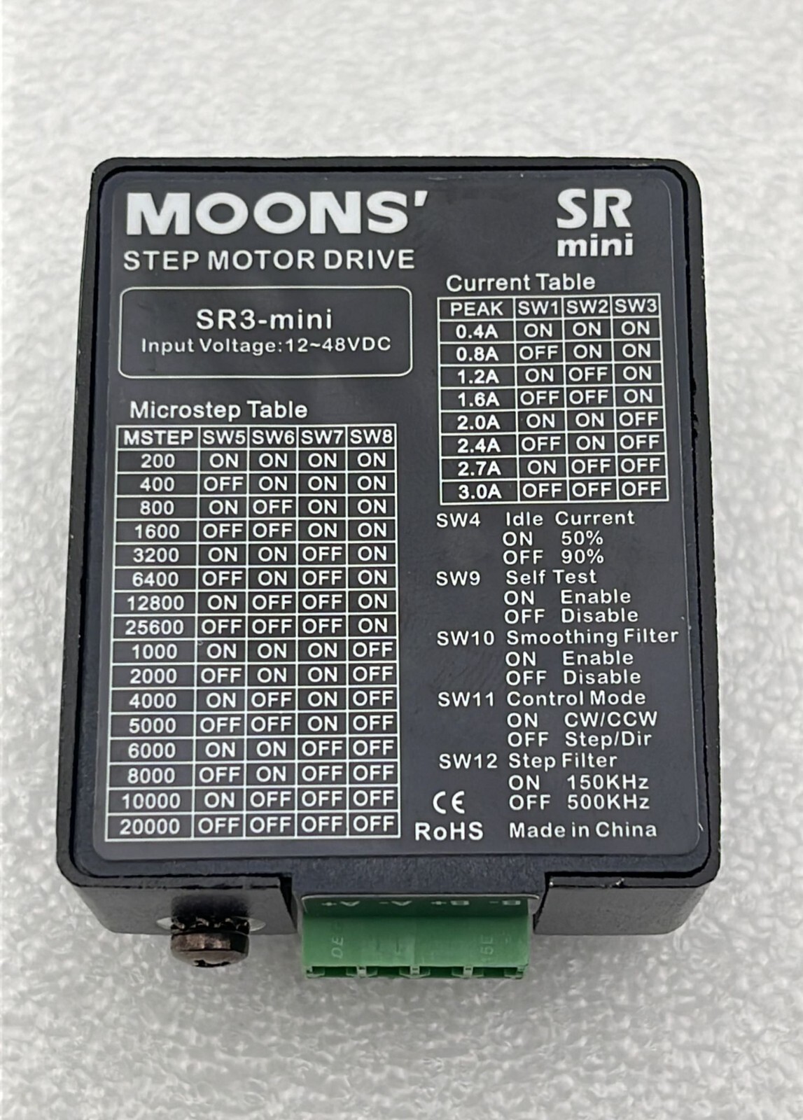 Accionamiento de motor mini paso a paso MOONS' SR3 12 ~ 14 VDC SR mini