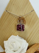 Collana con ampolla vetro fiore erica viola amuleto donna fiori veri secchi