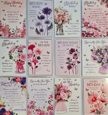 POPPY HILL 12 x multipack open ladies, girls, female Birthday Cards value pack, good qualit