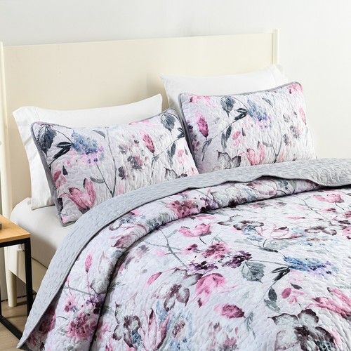 Floral Coverlet Bedspread Set Queen King Size Quilted Patchwork Bed Pillowcase - Picture 5 of 12