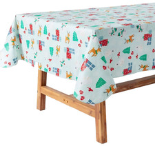 Peva Tablecloth,60"x84" Oblong 6-8 people WINTER CHRISTMAS ON LIGHT BLUE, WS