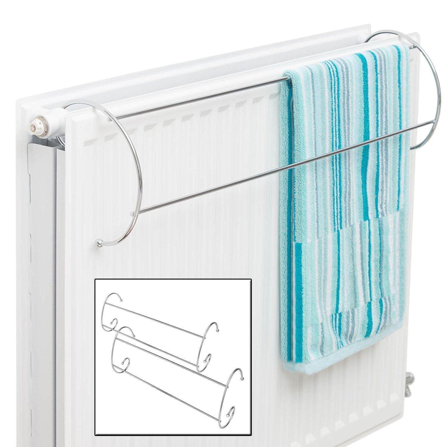 2 x Indoor Radiator Towel Twin Rail Airer Dryer Rack Chrome Utility Stand