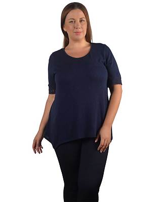Womens Plus 1XL,2XL Navy Blue Round Neckline Crochet Sleeve Asymmetric Top !