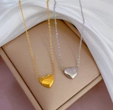 Stainless Steel Silver Gold Heart Love Pendant Necklace Chain Women Gift PE42