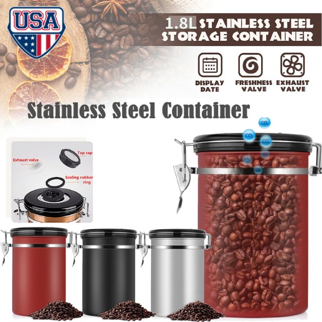1.8L Coffee Container Airtight Stainless Steel Coffee Beans Canister Vacuum Seal eBay