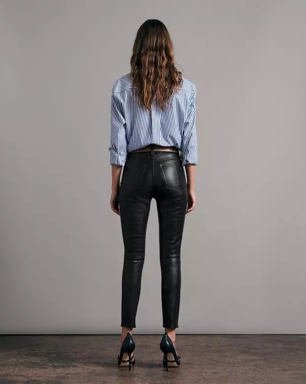 RAG & BONE Black Stretch Lamb Leather Cropped Skinny Pants 27 NEW  display picture 1
