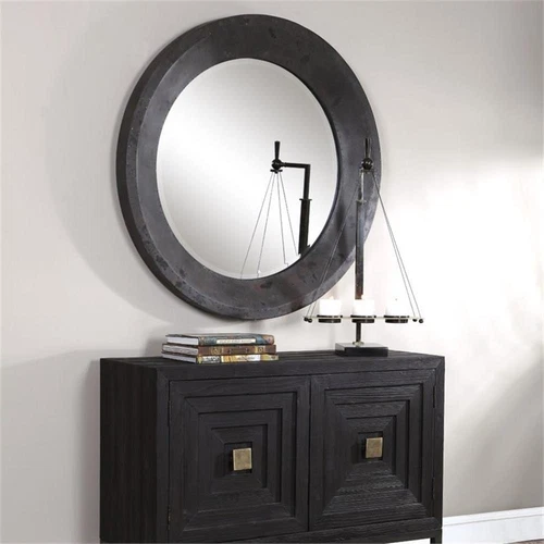 Uttermost Frazier Round Contemporary MDF and Glass Mirror in Dark Gray - Picture 6 of 7