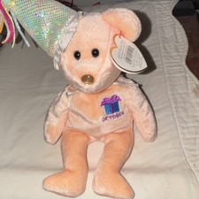 Ty Beanie Babies October Birthday Bear Plush with Party Hat 2023